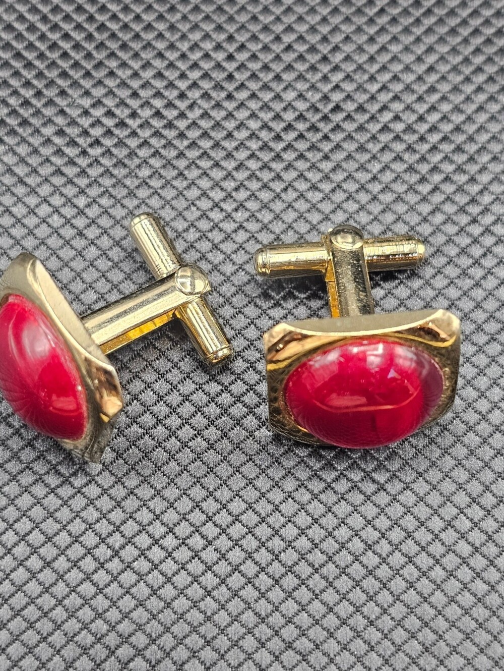 Vintage Gold Tone Red Dome Cufflinks